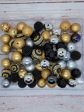 Gold/Black/Silver 20mm Bubblegum Bead Mix