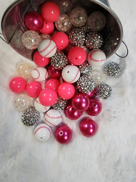 Pink Baseball 20mm Bubblegum Bead Mix