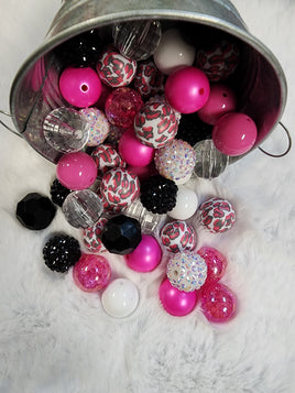 Pink Leopard 20mm Bubblegum Bead Mix
