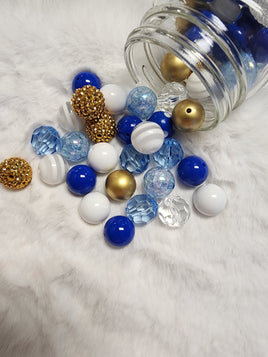 Blue/Gold 20mm Bubblegum Bead Mix