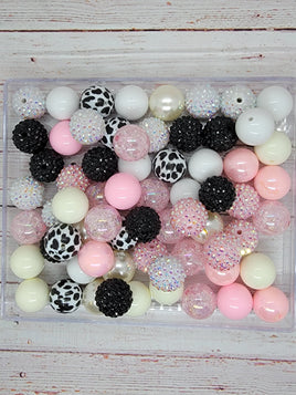 Light Pink Cow 20mm Bubblegum Bead Mix