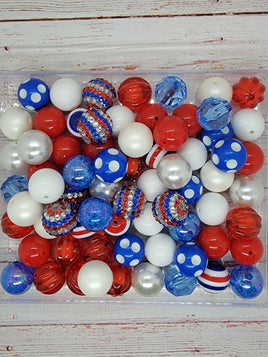 Red/White/Blue 20mm Bubblegum Bead Mix