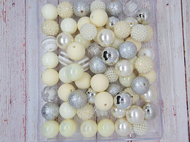 Cream/Silver 20mm Bubblegum Bead Mix