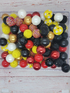 Red/Black/Yellow 20mm Bubblegum Bead Mix