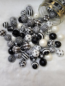 Black and White Animal Print 20mm Bubblegum Bead Mix