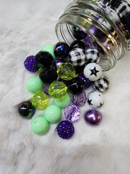 Black/Green/Purple 20mm Bubblegum Bead Mix