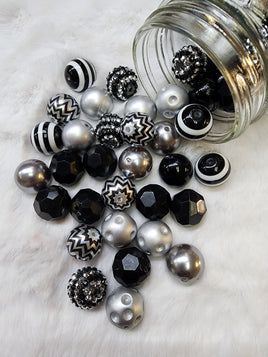 Black/Silver 20mm Bubblegum Bead Mix